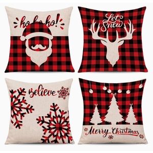4 Pieces Christmas Pillow Cases Red Plaid